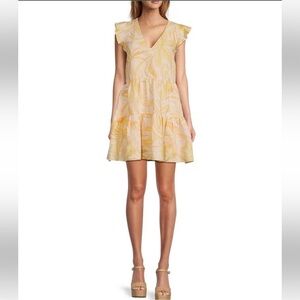 NWT Antonio Melani Opal Paisley Linen Blend V-Neckline Cap Sleeve Tiered Dress